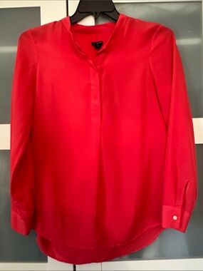 J. Crew V-Neck Long-Sleeve Blouse in Bright Red